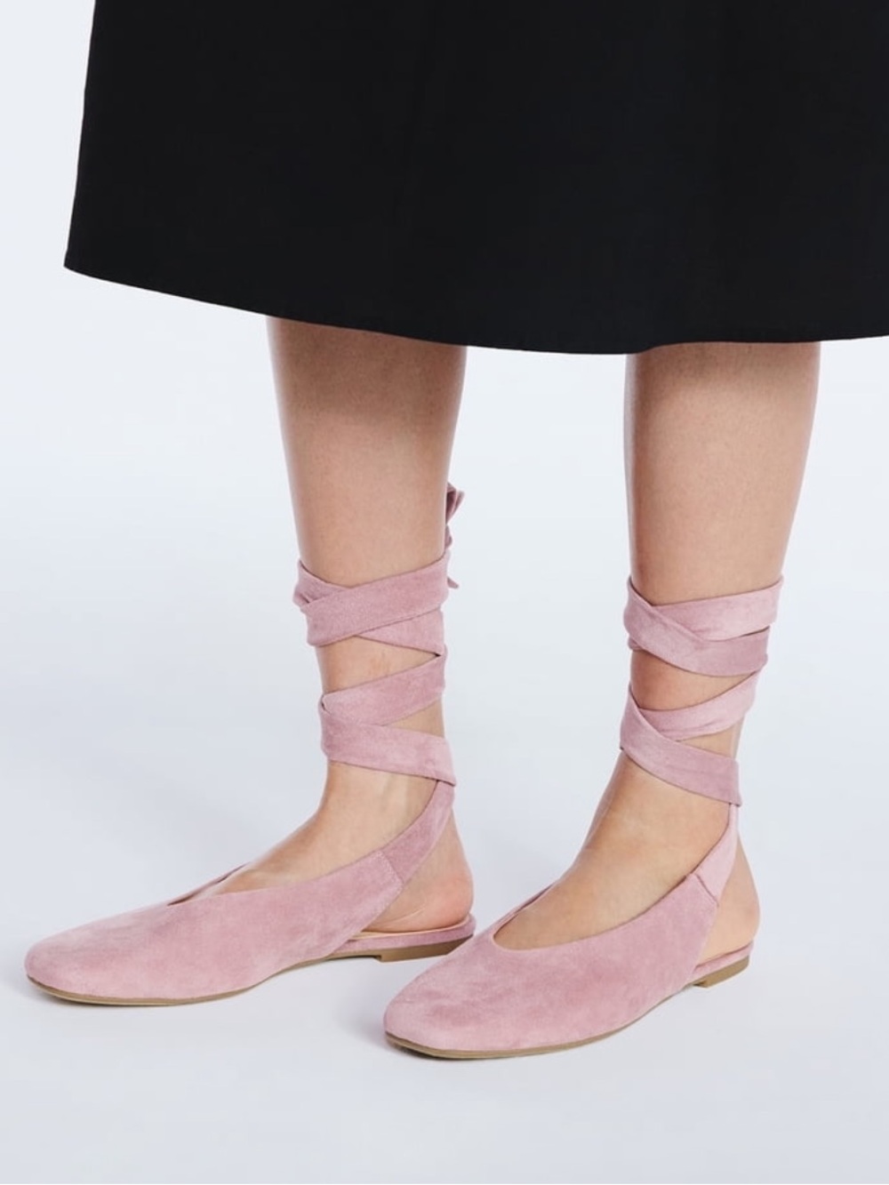 Wrap-Around Suede Ballet Flats in Blush Pink